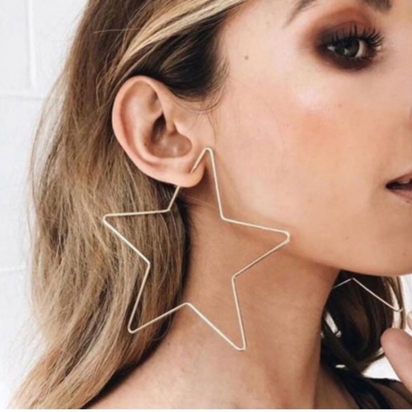 Jewelry - Statement Large Star Hoop Gold Earrings
